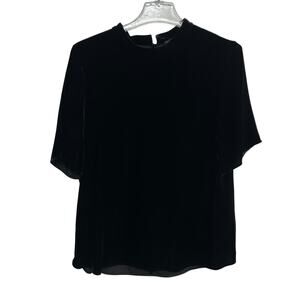 Quiet Luxury Black Velvet Silk Blend Top Eileen Fisher Minimalist Size‎ M